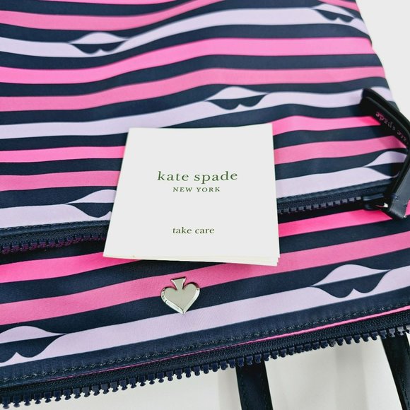 Kate Spade Jae Nylon Kiss Lip Print Crossbody Bag Navy Blue Lavender Pink Zip - Picture 13 of 14